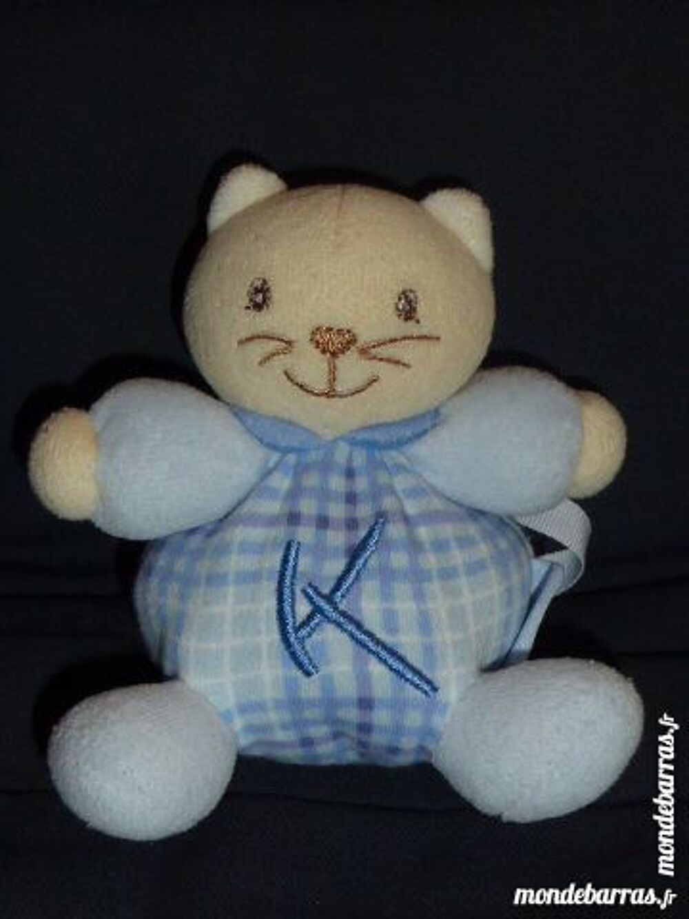Kaloo doudou chat bleu K accroche t&eacute;tine Puériculture
