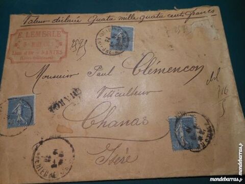 timbres sur enveloppe cachetée 1923   1p46 12 Grézieu-la-Varenne (69)