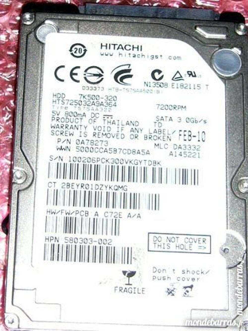 disque dur sata 320GB Hitachi &agrave; r&eacute;parer Matériel informatique