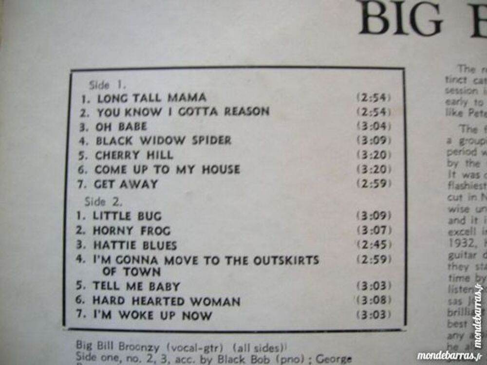 33 TOURS BIG BILL BROONZY 1930'S Blues CD et vinyles