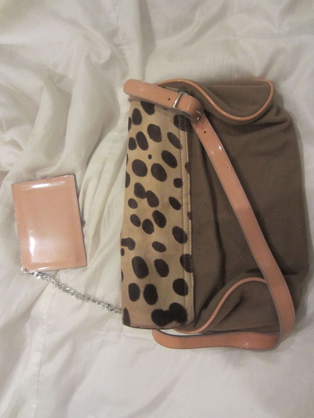 SAC DOLCE GABBANA LEOPARD/FEUTRE BEIGE/ANSE CUIR ROSE Photos/Video/TV