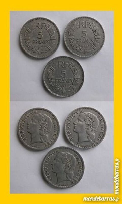 3 PIECES  5 FRANCS- ALU - LAVRILLIER 4 Soissons (02)