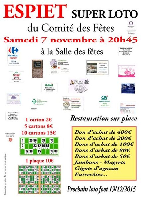 SUPER LOTO DU COMITE DES FETES D'ESPIET Espiet (33)