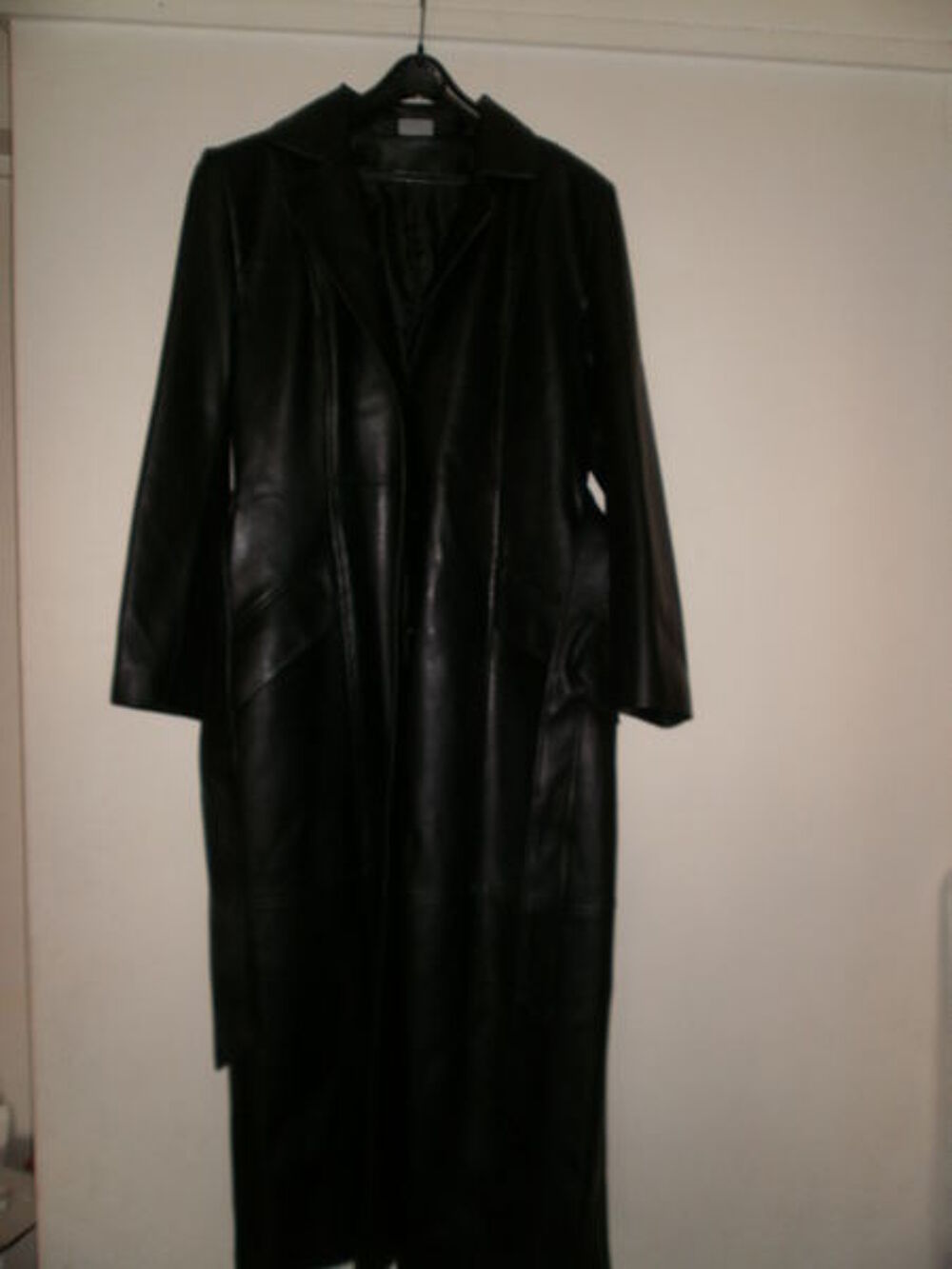 Manteau long noir en similicuir Vtements
