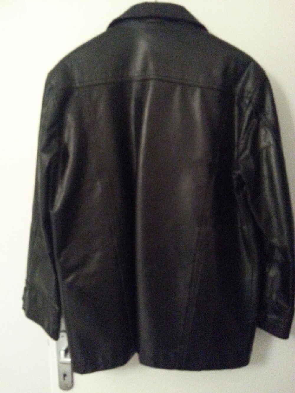 Veste crois&eacute;e en cuir noir style caban pour homme Vêtements