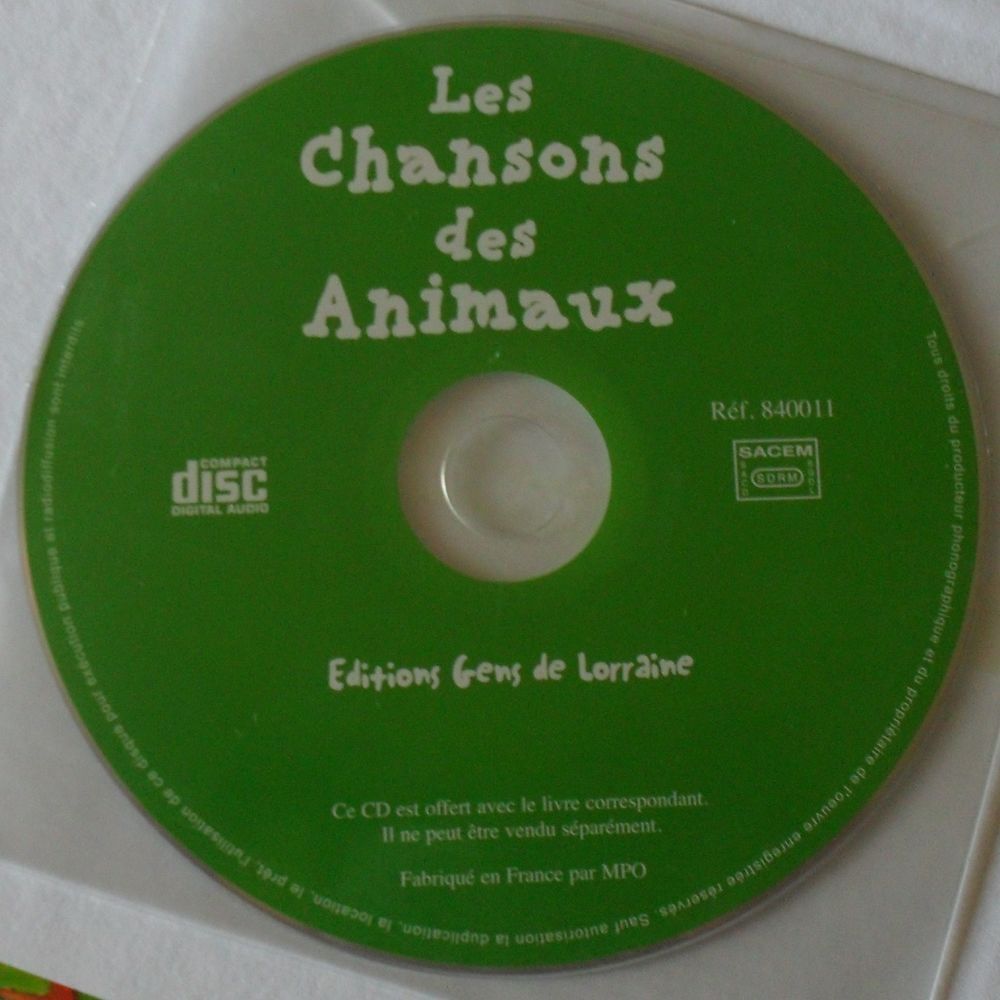 Livre + CD &quot;LES CHANSONS DES ANIMAUX Gens de Lorraine Livres et BD