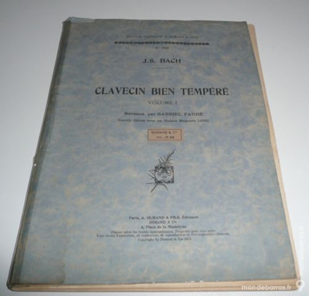 Partitions CLAVECIN BIEN TEMPERE J.S. BACH Instruments de musique