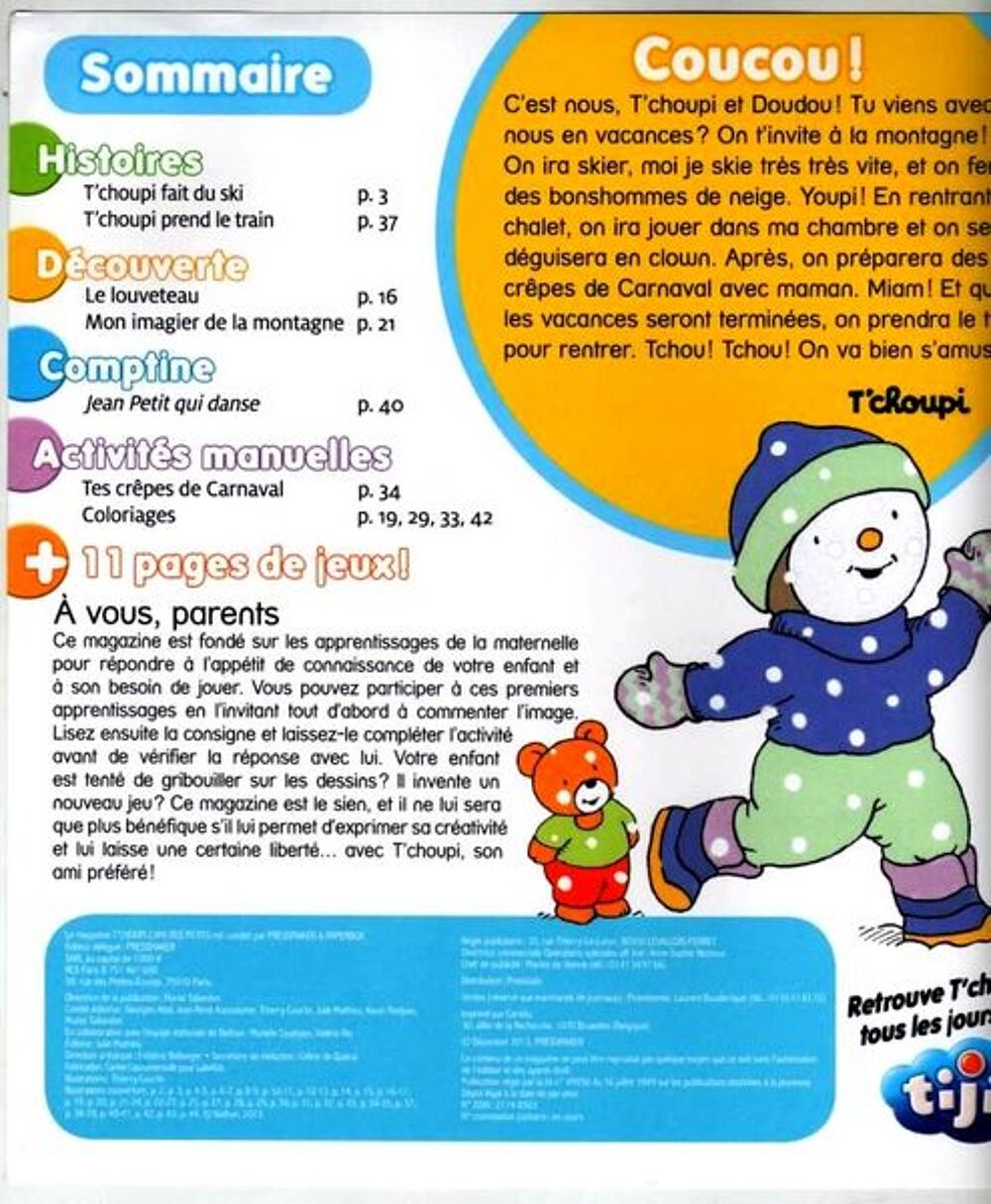 T'CHOUPI MAGAZINE - au ski / prixportcompris Livres et BD