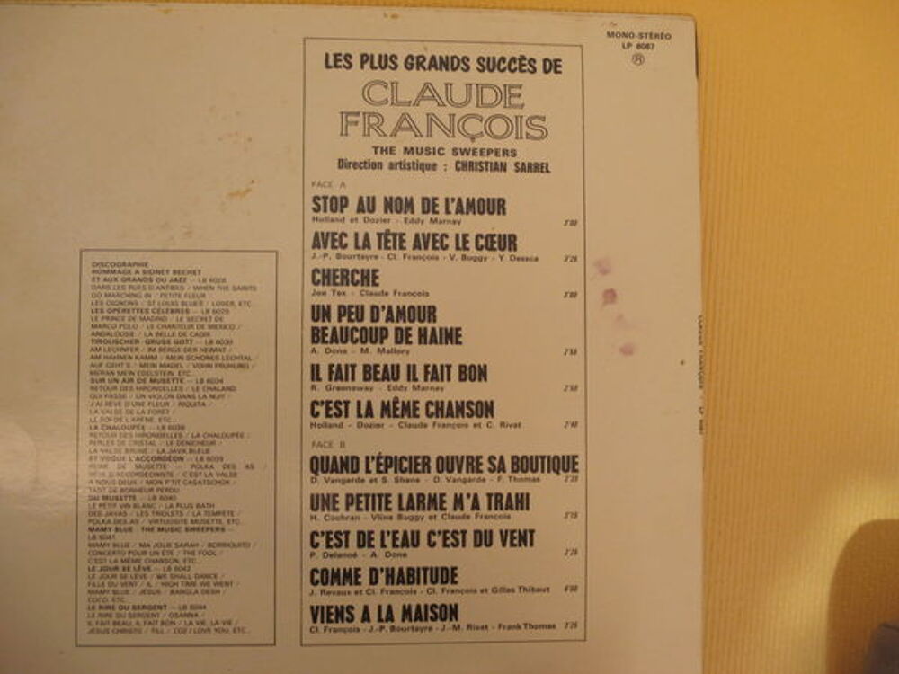 Disque vinyle de 33 tours des succ&egrave;s de Claude Fran&ccedil;ois Audio et hifi