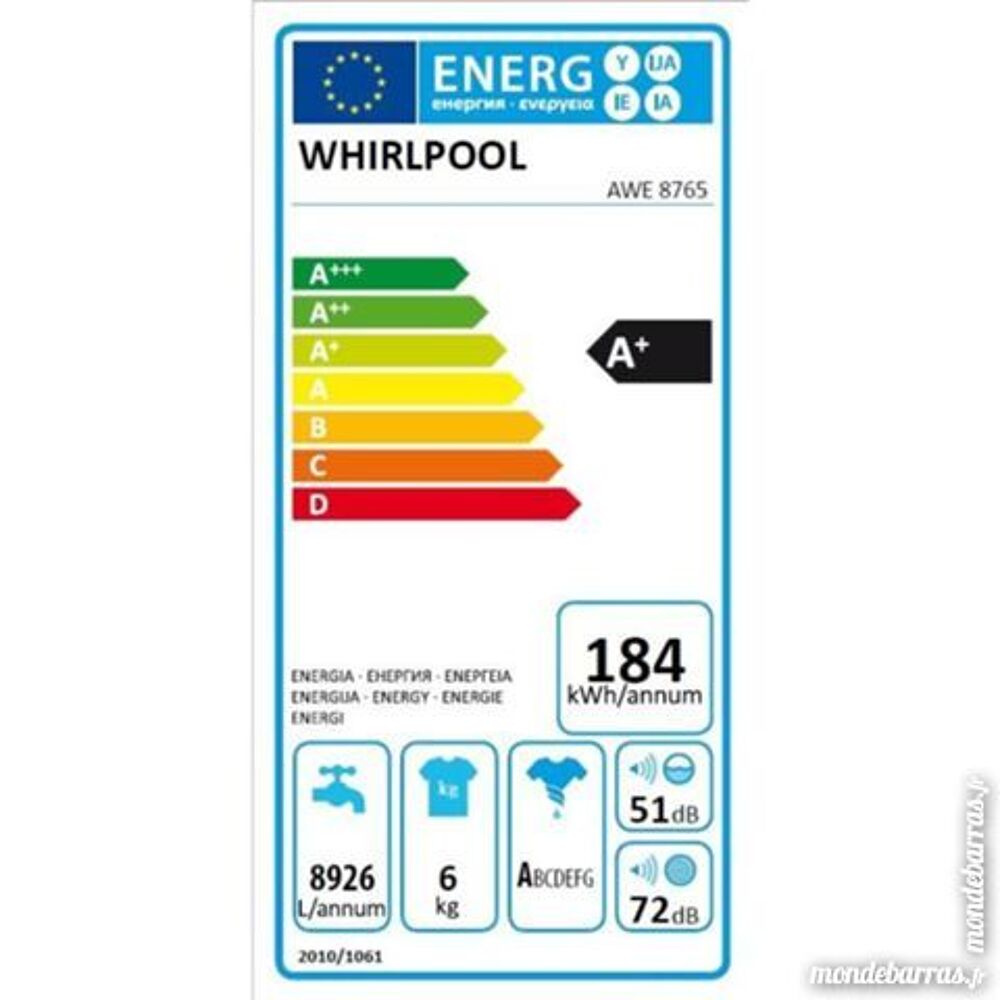 lave-linge Whirlpool AWE 8765 neuf, garanti Electroménager