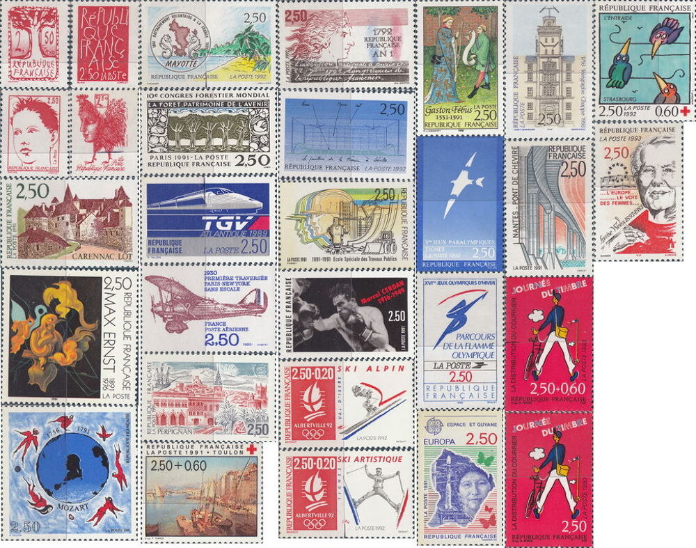 Timbres de collection France en franc de 1F &agrave; 2F50 NEUF

