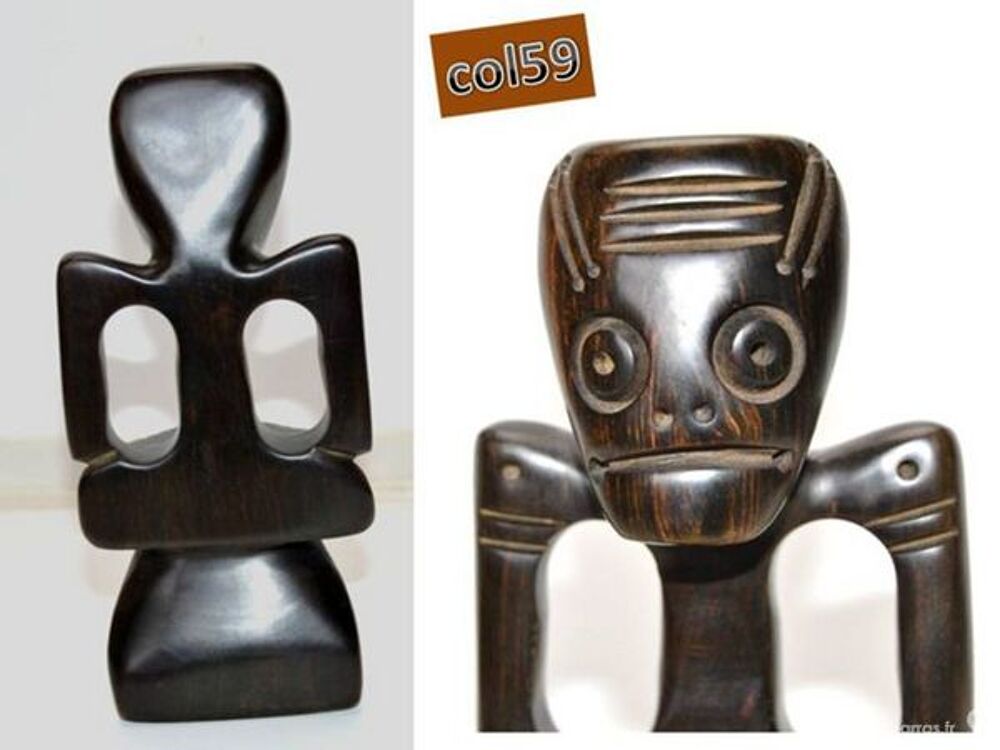Statuette Africaine accroup&icirc;e en bois 