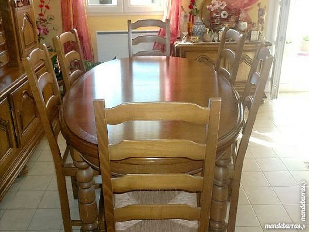 table rustique ovale plus 6 chaises assise paille Meubles