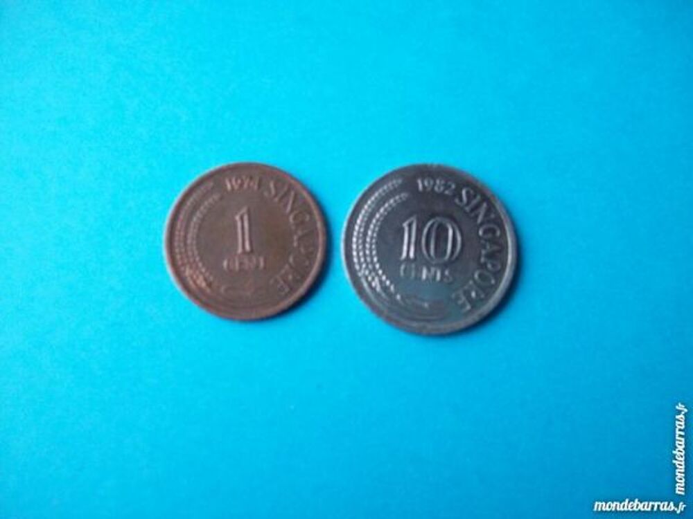 2 PI&Egrave;CES DE SINGAPOUR 1 CENT DE 1974 ET 10 CENT DE 