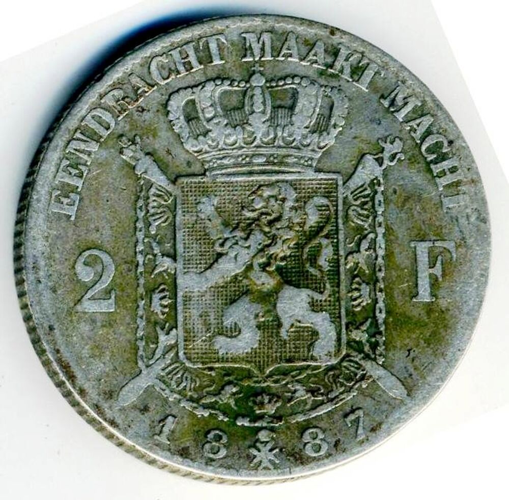Numismatique belgique pi&egrave;ce belge 2F 1887 l&eacute;opold2 