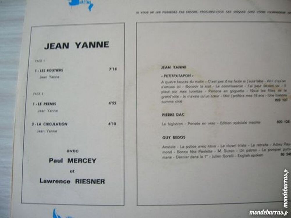 33 TOURS JEAN YANNE Les routiers - ORIGINAL CD et vinyles