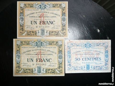 Lot de 3 billets chambre de commerce D'Évreux 16 Bordeaux (33)
