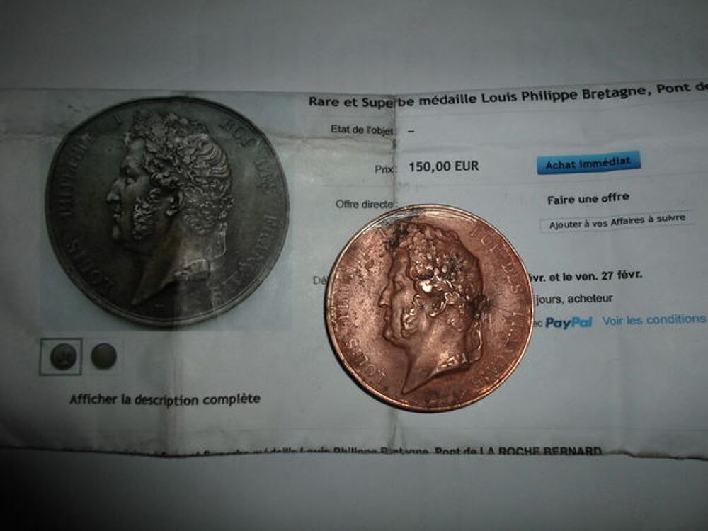 medaille rare LOUIS PHILIPPE BRETAGNE1839 