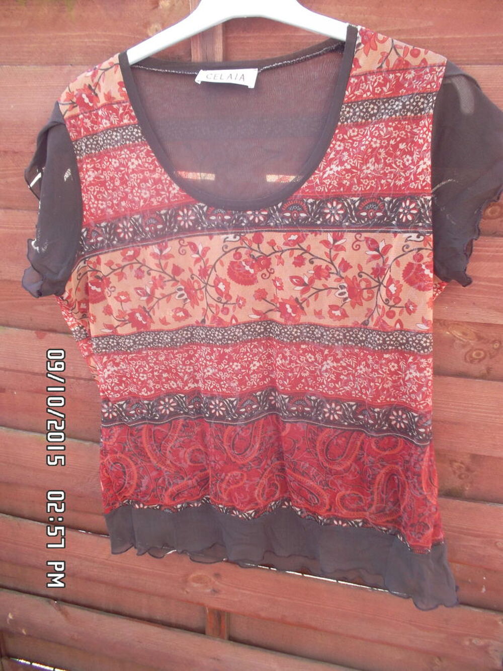 HAUT MARRON A FLEURS*JUSTE 2E*KIKI60230 Vêtements
