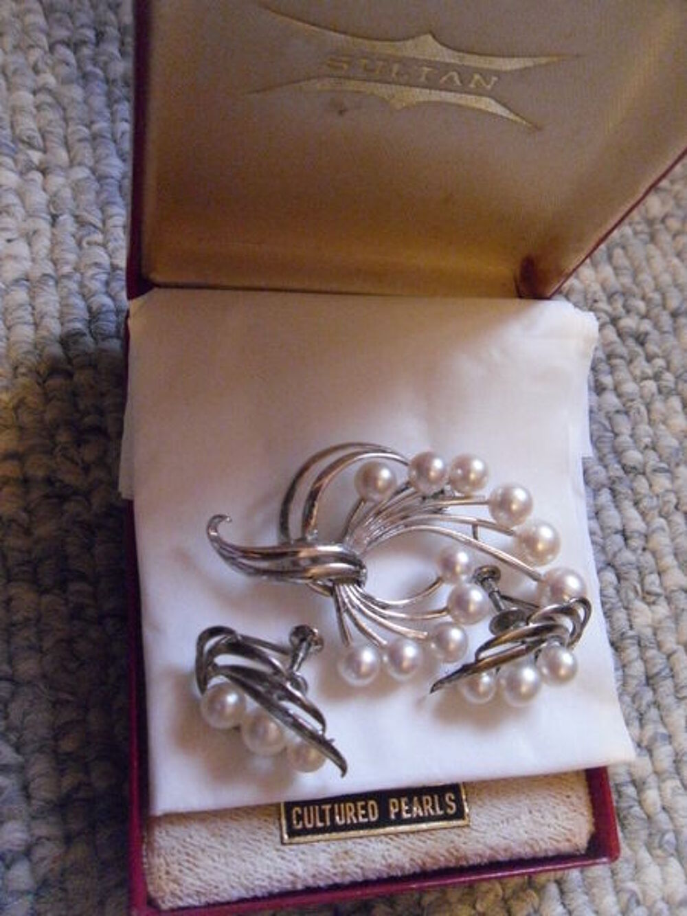 Perles de Culture: Broche &amp; Boucles Argent Vintage, P.Etat Bijoux et montres
