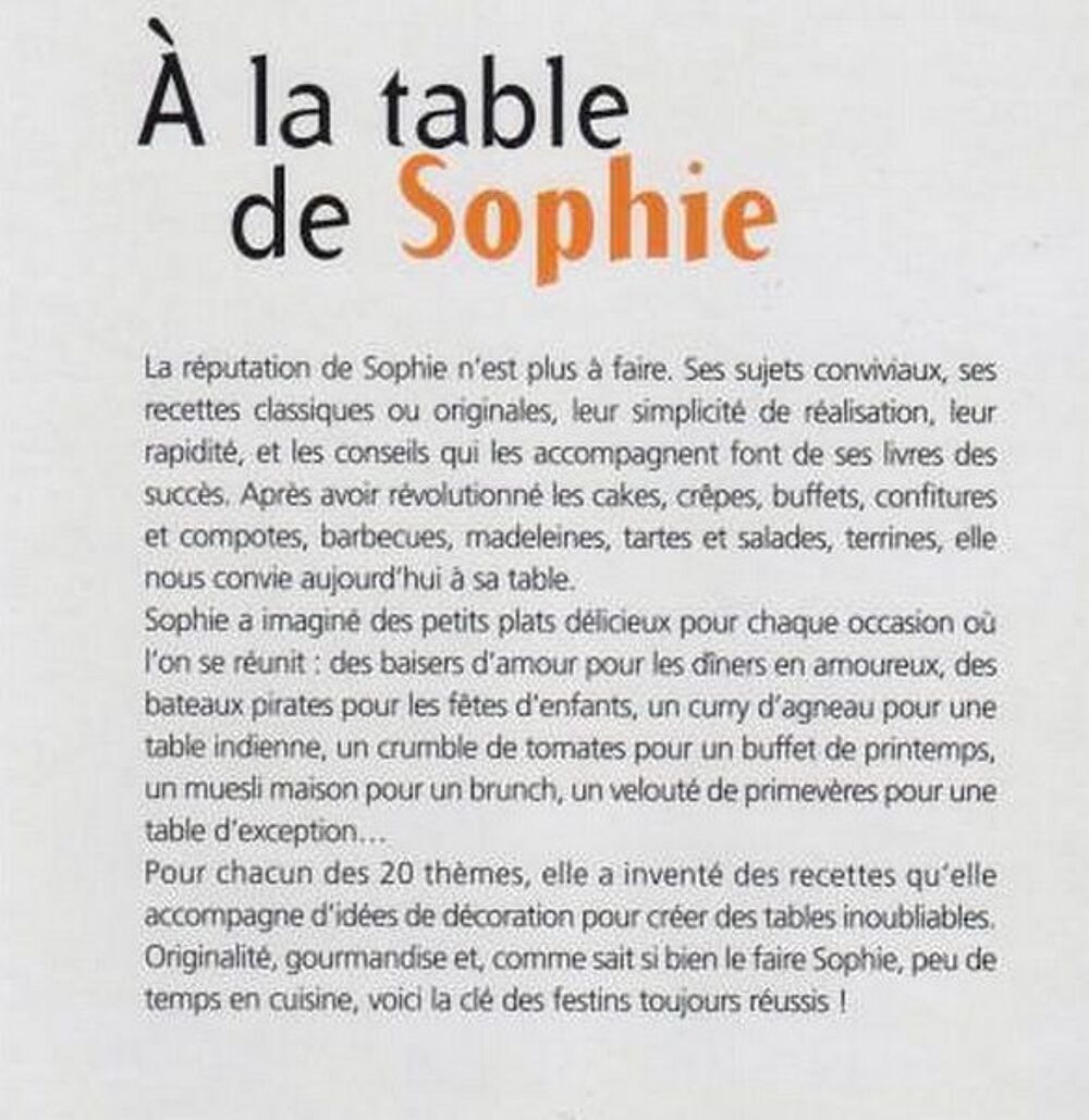 A LA TABLE DE SOPHIE / prixportcompris Livres et BD