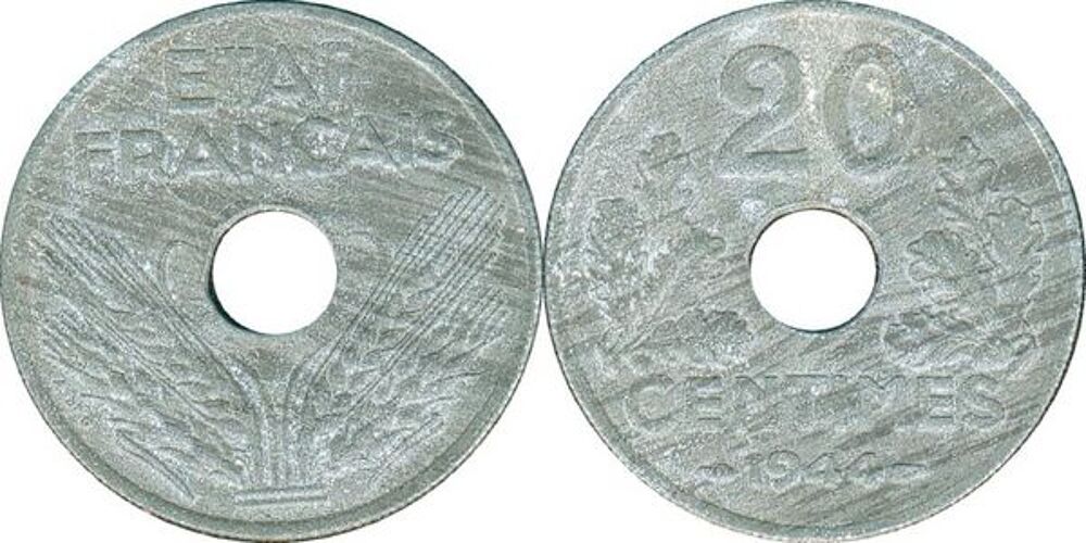 &Eacute;tat fran&ccedil;ais 20 centimes 1944 