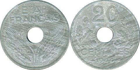 État français 20 centimes 1944 35 Couzeix (87)