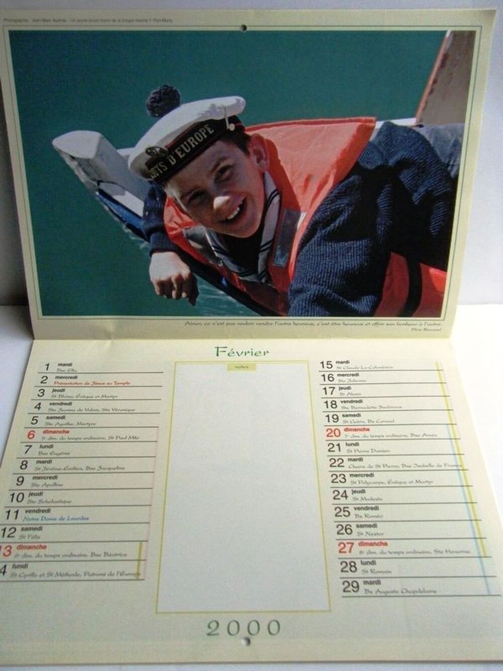 CALENDRIER ann&eacute;e 2000 GUIDES &amp; SCOUTS D'EUROPE 