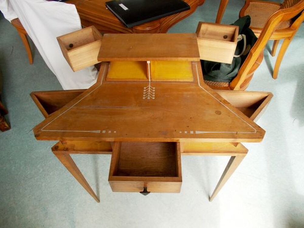 table secr&eacute;taire en bois d'angle 5 tiroirs original Meubles