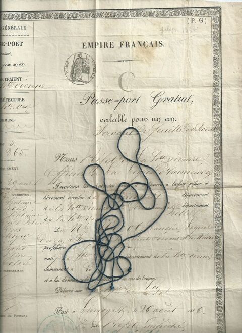  passeport sous l'empire franais , haute vienne , 1856 66 Tours (37)