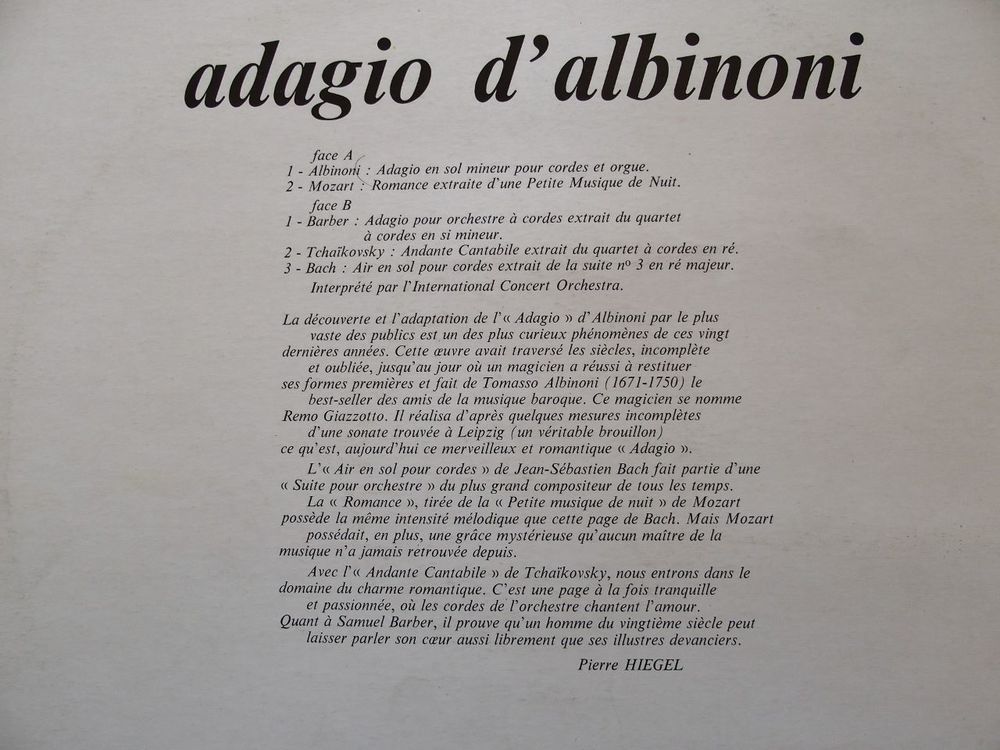 Vinyl ADAGIO ALBINONI CD et vinyles