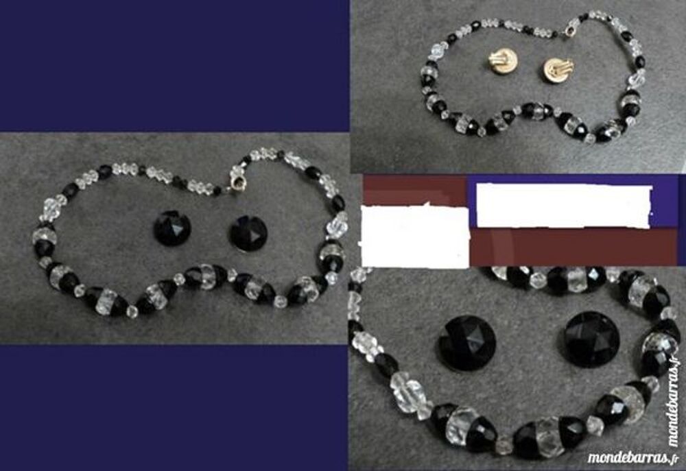 PARURE vintage perles cristal, jais B.O + collier Bijoux et montres