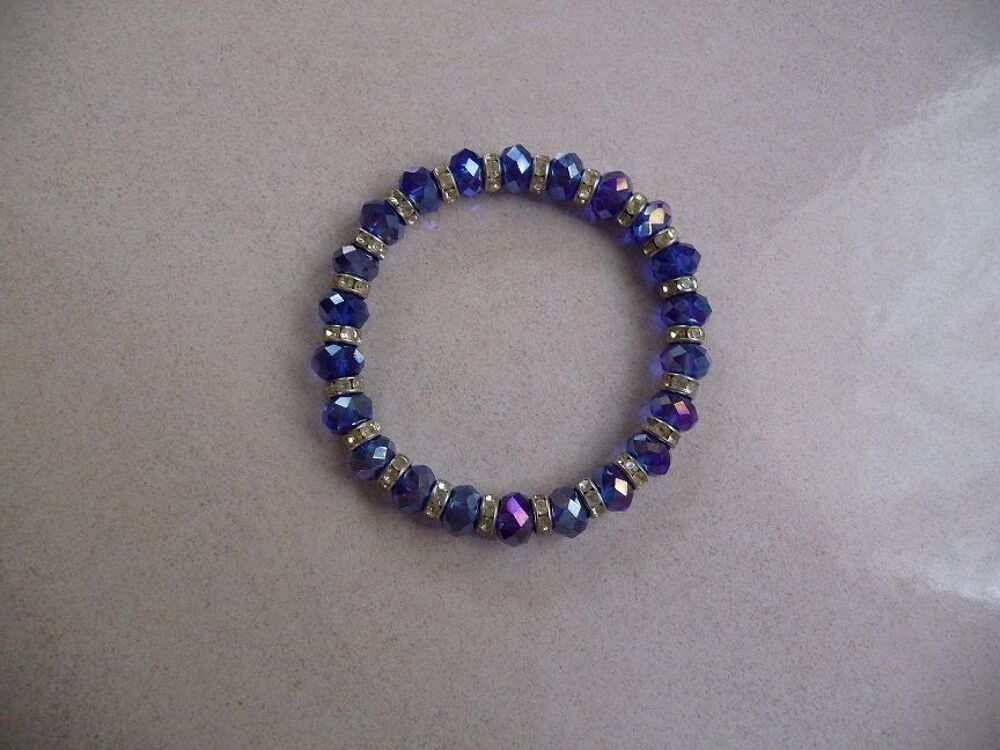 Bracelet perles bleues SWAROVSKI &amp; strass-N E U F Bijoux et montres
