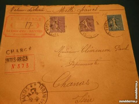 timbres sur lettre cachetée 1923  16p46 12 Grézieu-la-Varenne (69)