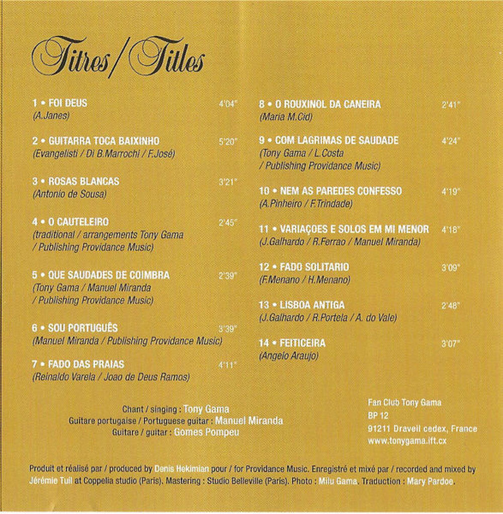 CD Tony Gama Fado CD et vinyles
