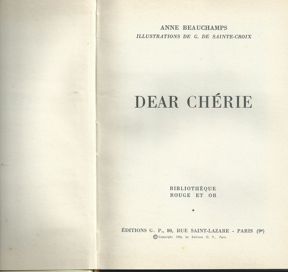 1 livre ,Dear ch&eacute;rie 1956 Livres et BD
