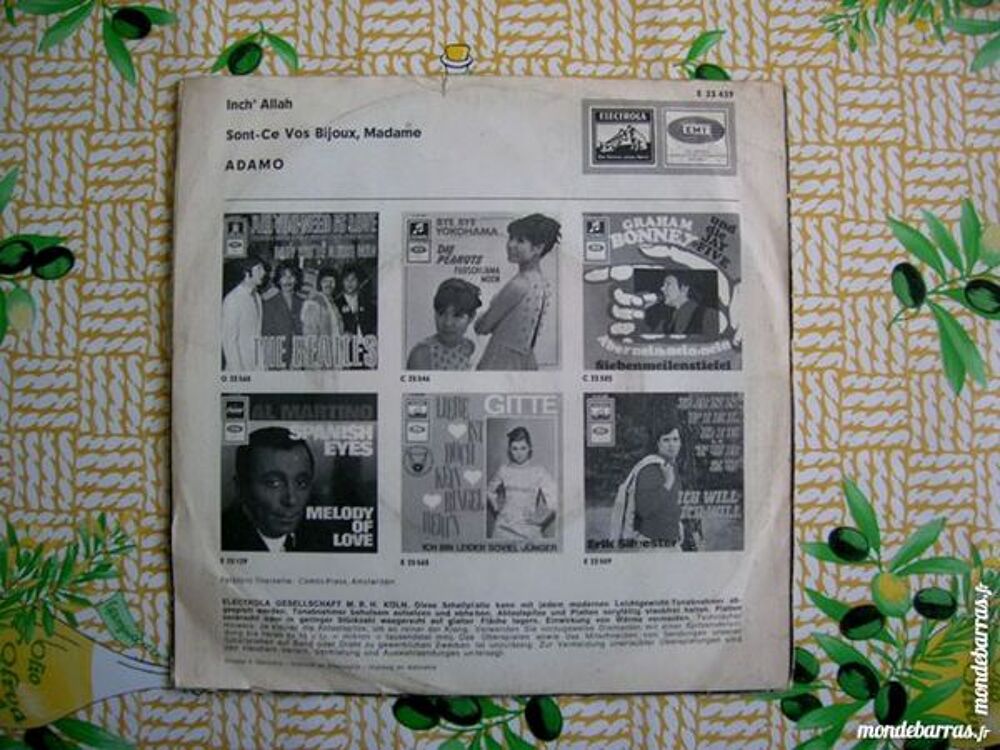 45 TOURS ADAMO INCH ALLAH - ALLEMAND CD et vinyles