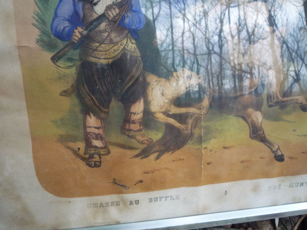 Gravure/ La chasse aux bisons/western/Buffalo Bill Décoration