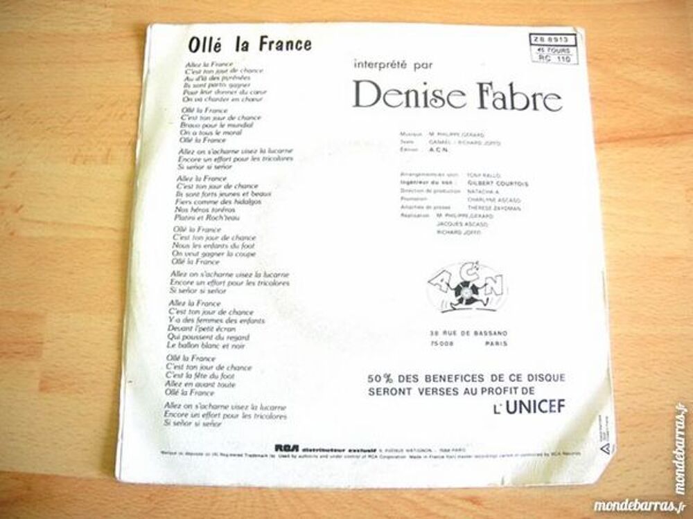 45 TOURS DENISE FABRE La chanson du Mundial 1982 CD et vinyles