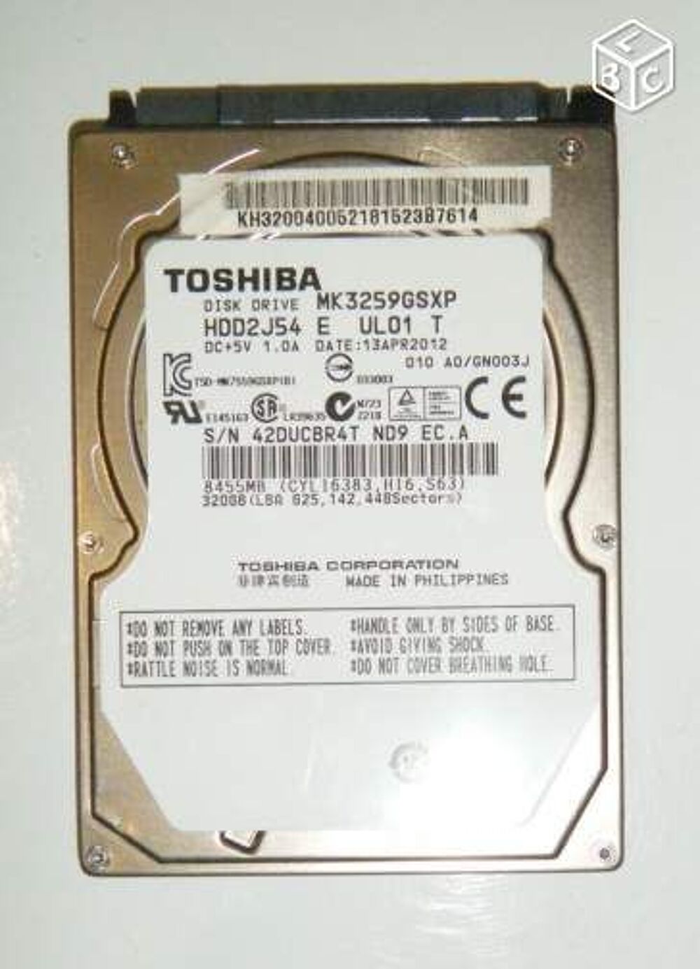 disque dur Sata Toshiba 320Gb &agrave; r&eacute;parer Matriel informatique