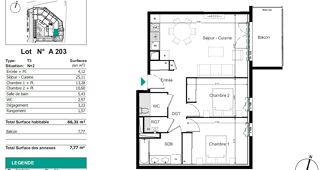  Appartement � vendre 3 pi�ces 66 m�