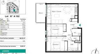  Appartement � vendre 3 pi�ces 66 m�