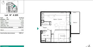  Appartement � vendre 2 pi�ces 44 m�